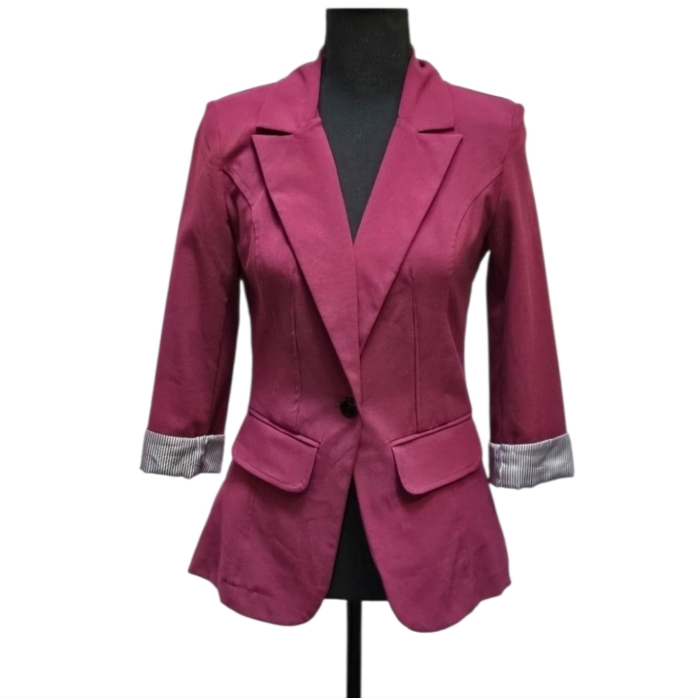 BCX Princess Cut 3/4 Rolled Sleeve Maroon Blazer Jacket Size  S